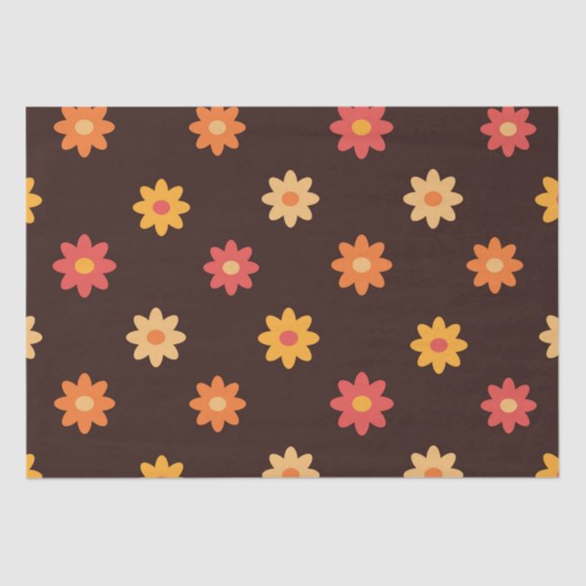Retro 70s Small Orange Yellow Red Flowers  Tissue Paper (Front)