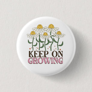 Retro 70s Smiley Face Daisy Keep On Growing Button
