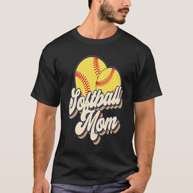 Retro 70s Softball Mom Cute Player Mama Team Sport T-Shirt (Front)