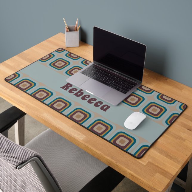 Retro 70s Square Geometric Pattern Personalized  Desk Mat (Office 2)