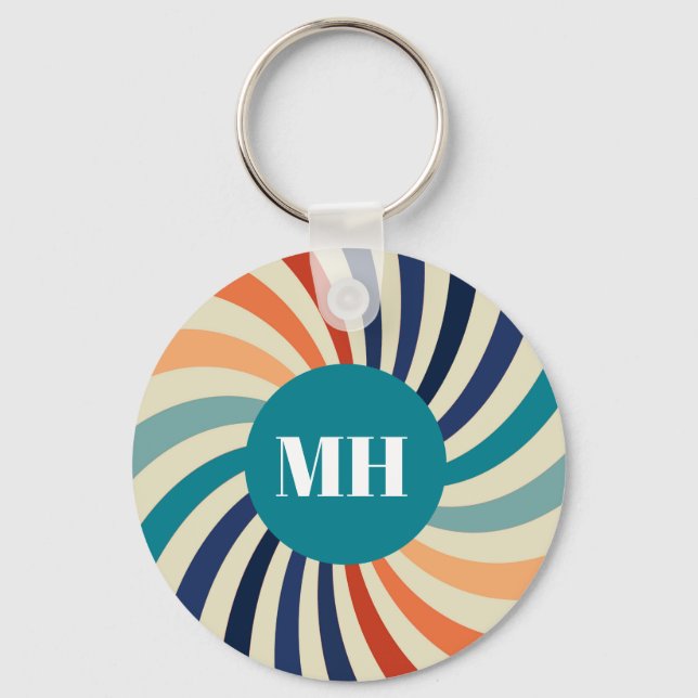 Retro 70s Starburst Monogram  Groovy Keychain (Front)