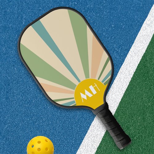 Retro 70s Starburst Sunrise Stripes Monogram   Pickleball Paddle