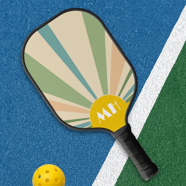 Retro 70s Starburst Sunrise Stripes Monogram   Pickleball Paddle (Creator Uploaded)