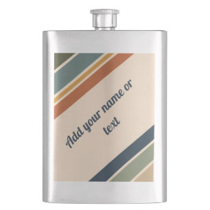 Retro 70s Stripe Vintage Cream Custom Name Flask