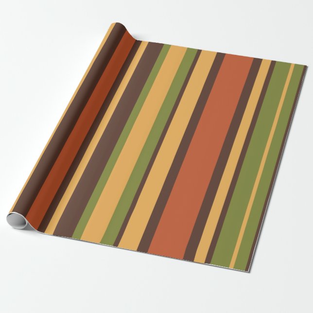 Retro 70s Stripes Brown Avocado Orange Mustard Wrapping Paper (Unrolled)