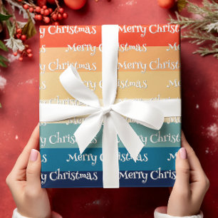 Retro 70s Stripes Merry Christmas Wrapping Paper