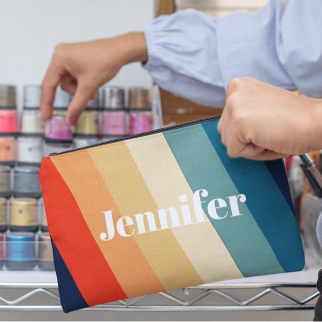 Retro 70s Stripes Personalized name Accessory Pouch (Creator Uploaded)