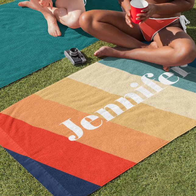 Retro 70s Stripes Personalized name Beach Towel (Creator Uploaded)