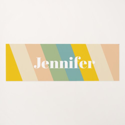 Retro 70s Stripes Personalized name Pastel  Yoga Mat