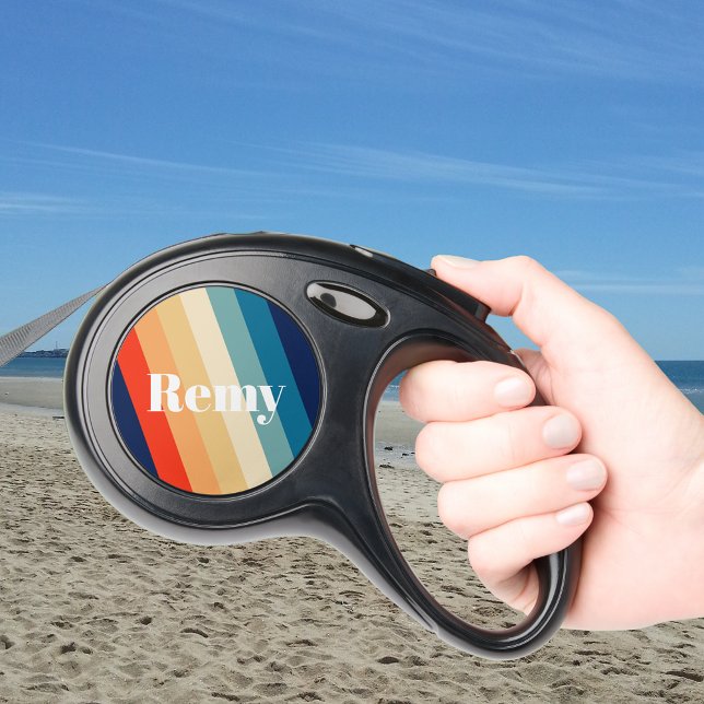 Retro 70s Stripes Personalized name  Retractable Pet Leash (Creator Uploaded)