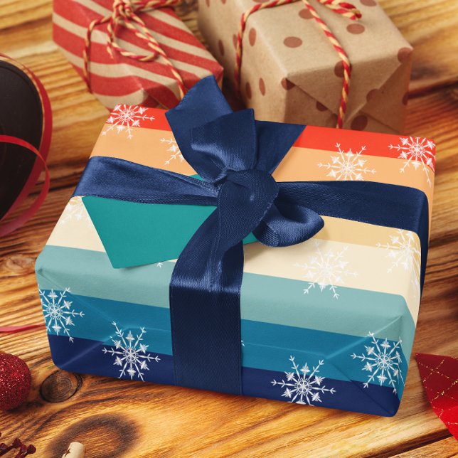 Retro 70s Stripes Snowflake Christmas Wrapping Paper (Creator Uploaded)