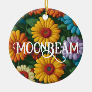 Retro 70s style colorful daisies ceramic ornament