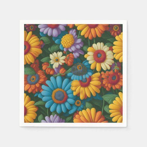 Retro 70s style colorful daisies  napkins