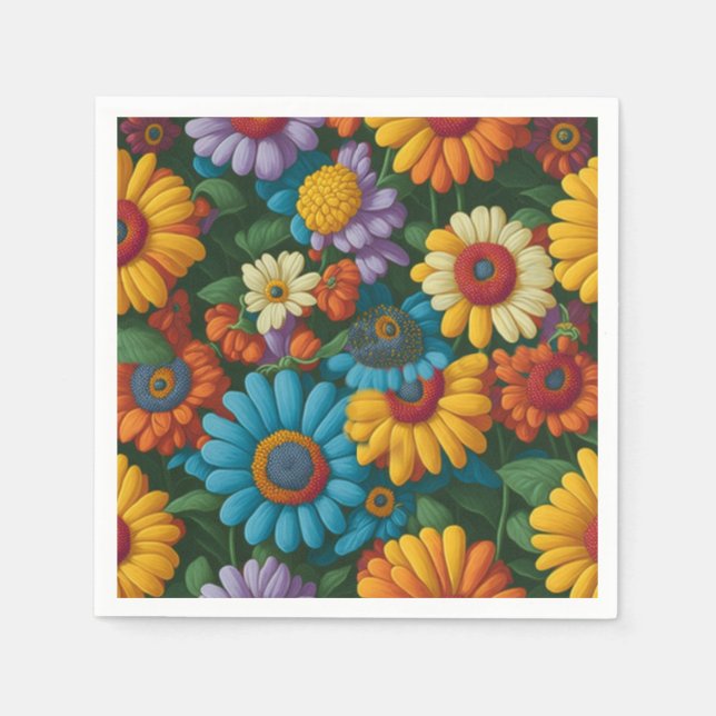 Retro 70s style colorful daisies  napkins (Front)
