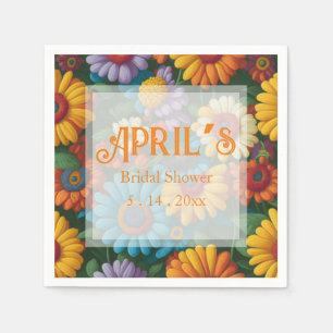 Retro 70s style colorful daisies napkins