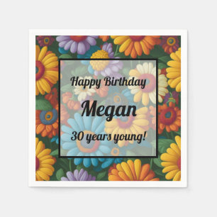 Retro 70s style colorful daisies napkins