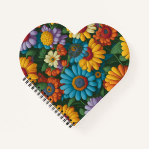 Retro 70s style colorful daisies notebook
