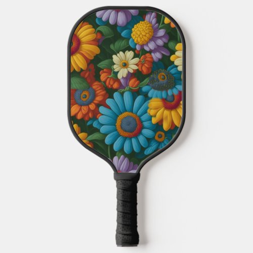 Retro 70s style colorful daisies  pickleball paddle