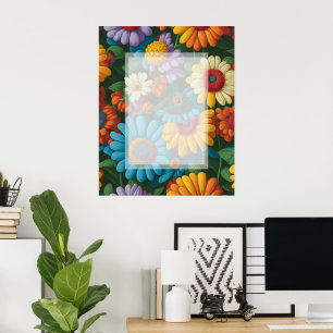 Retro 70s style colorful daisies poster