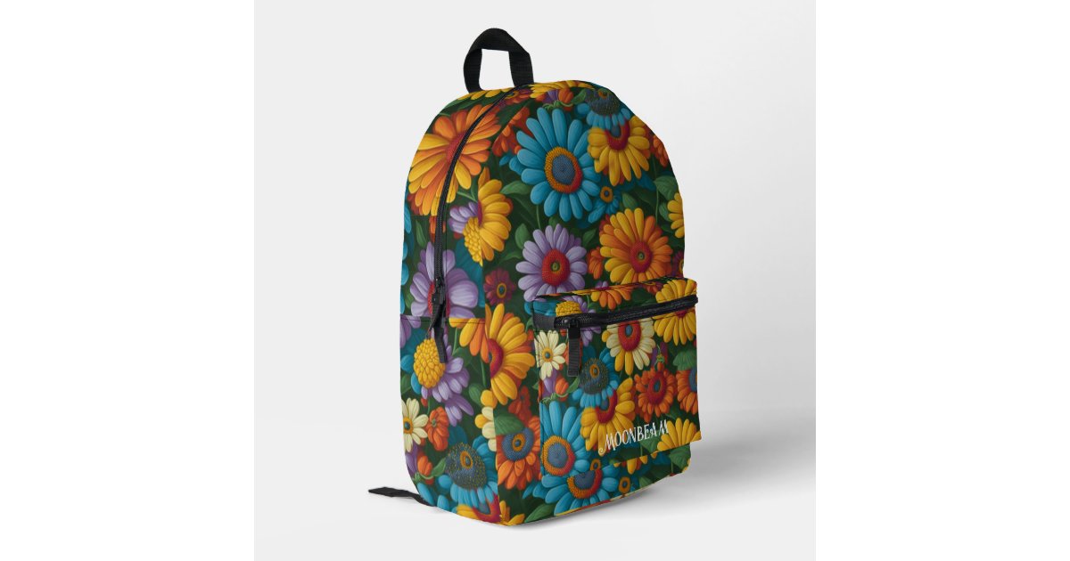 Retro 70s style colorful daisies printed backpack | Zazzle