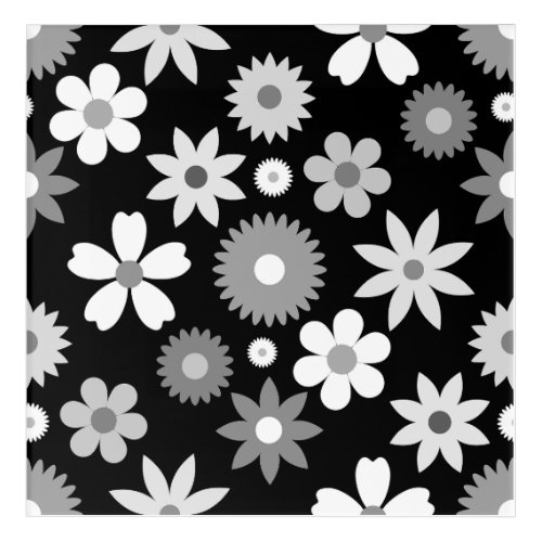 Retro 70s Style Flower Lg Monochrome Pattern Acrylic Print