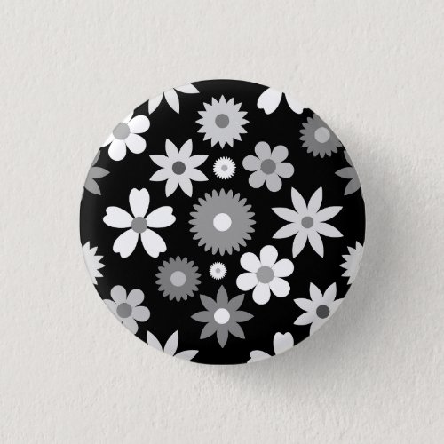 Retro 70s Style Flower Lg Monochrome Pattern Button
