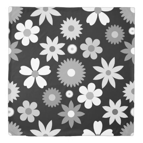 Retro 70s Style Flower Lg Monochrome Pattern Duvet Cover
