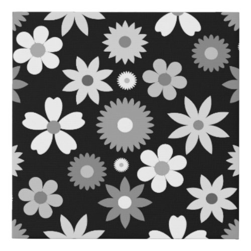 Retro 70s Style Flower Lg Monochrome Pattern Faux Canvas Print