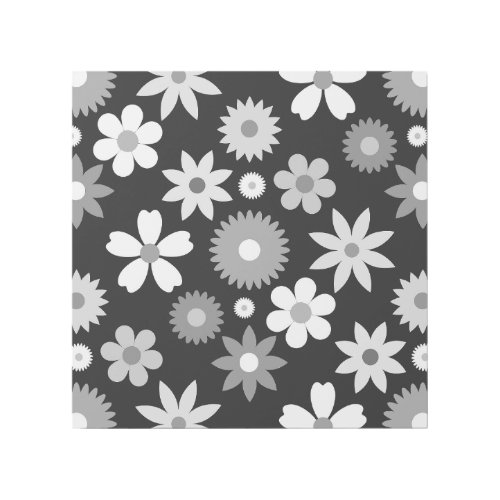 Retro 70s Style Flower Lg Monochrome Pattern Gallery Wrap