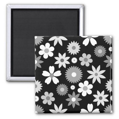 Retro 70s Style Flower Lg Monochrome Pattern Magnet