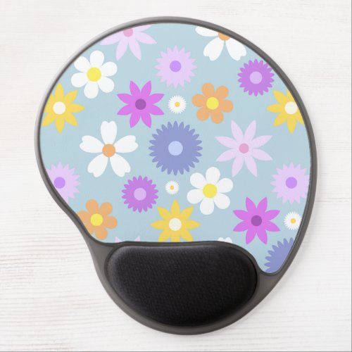 Retro 70s Style Flower Lg Pattern Pastel Colors Gel Mouse Pad