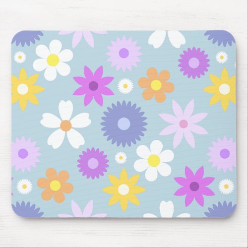 Retro 70s Style Flower Lg Pattern Pastel Colors Mouse Pad