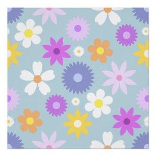 Retro 70s Style Flower Lg Pattern Pastel Colors Poster