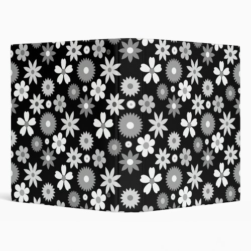 Retro 70s Style Flower Monochrome Big Pattern 3 Ring Binder