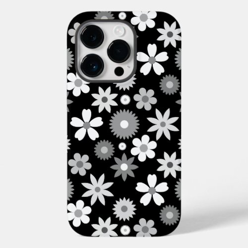 Retro 70s Style Flower Monochrome Big Pattern Case_Mate iPhone 14 Pro Case