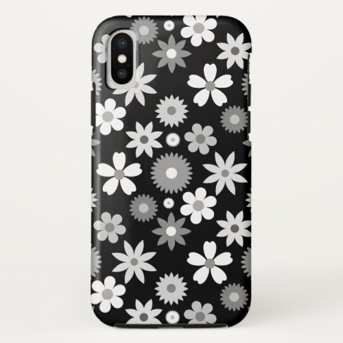 Retro 70s Style Flower Monochrome Big Pattern iPhone X Case