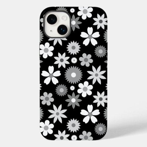 Retro 70s Style Flower Monochrome Big Pattern Case_Mate iPhone 14 Plus Case