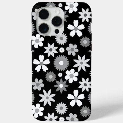 Retro 70s Style Flower Monochrome Big Pattern iPhone 15 Pro Max Case