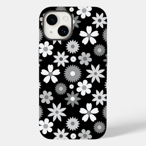 Retro 70s Style Flower Monochrome Big Pattern Case_Mate iPhone 14 Case