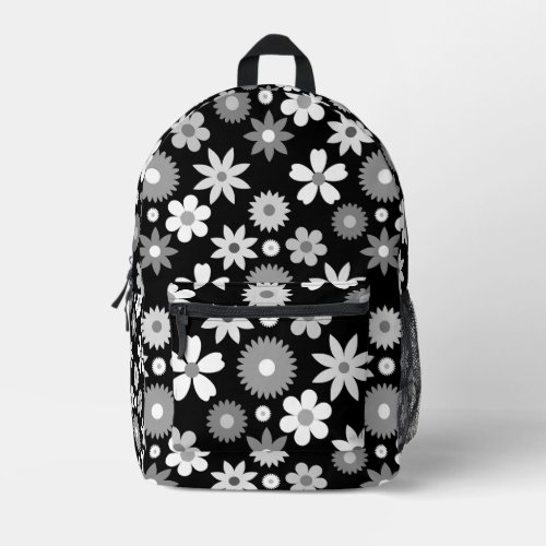 Retro 70s Style Flower Monochrome Big Pattern Printed Backpack