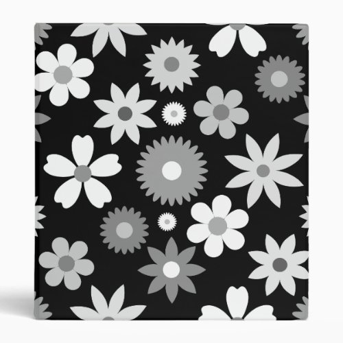 Retro 70s Style Flower Monochrome Lg Pattern 3 Ring Binder