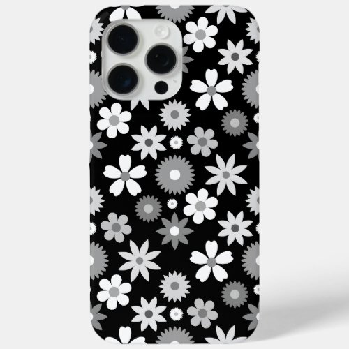 Retro 70s Style Flower Monochrome Pattern iPhone 15 Pro Max Case