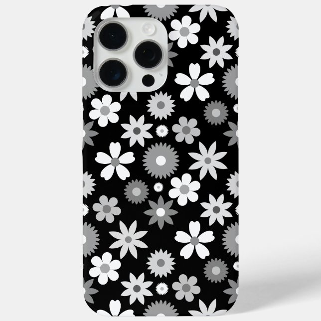 Retro 70s Style Flower Monochrome Pattern Case-Mate iPhone Case (Back)