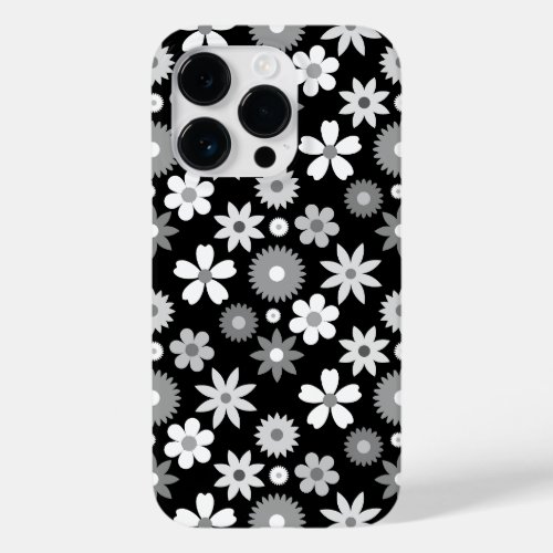 Retro 70s Style Flower Monochrome Pattern Case_Mate iPhone 14 Pro Case
