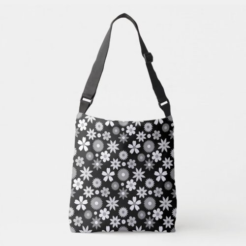 Retro 70s Style Flower Monochrome Pattern Crossbody Bag