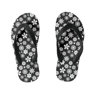 Retro 70s Style Flower Monochrome Rpt Pattern Kid's Flip Flops