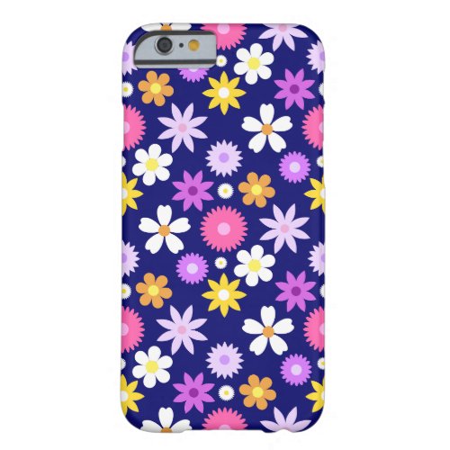 Retro 70s Style Flower Pattern on Dark Blue Barely There iPhone 6 Case