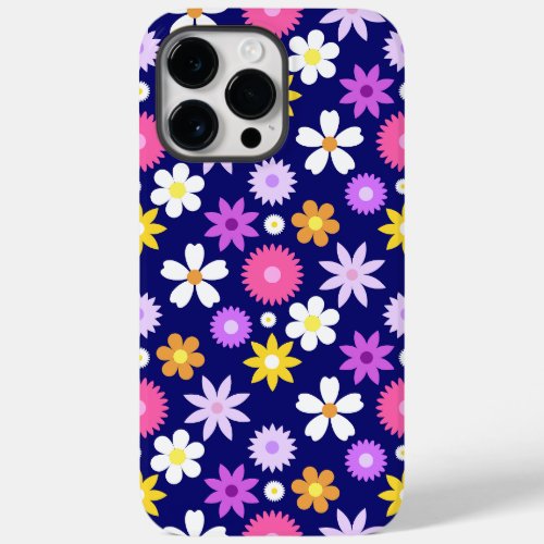 Retro 70s Style Flower Pattern on Dark Blue Case_Mate iPhone 14 Pro Max Case
