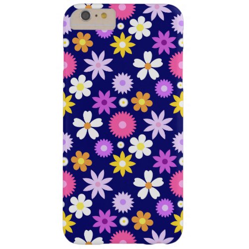 Retro 70s Style Flower Pattern on Dark Blue Barely There iPhone 6 Plus Case