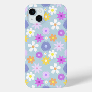 Retro 70s Style Flower Pattern Pastel Colors iPhone 15 Plus Case
